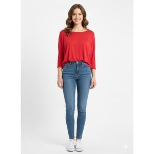 Ralph Lauren Sport M Red Lyocell Blend 3/4 Sleeve Tunic Top Womens Medium Blouse